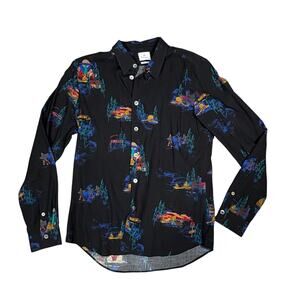 BLACK PS PAUL SMITH UFO LANDSCAPE SHIRT SIZE MEDIUM